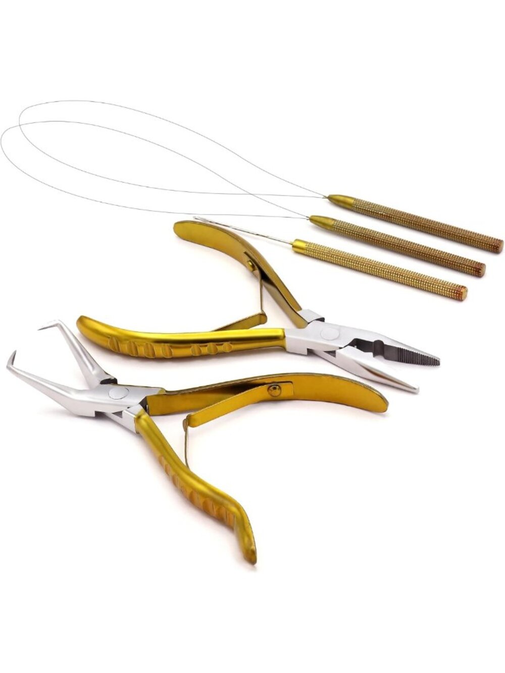 4-Piece Hair Extension Beading Tool Kit - Plier Set, Loop Needle, Threader